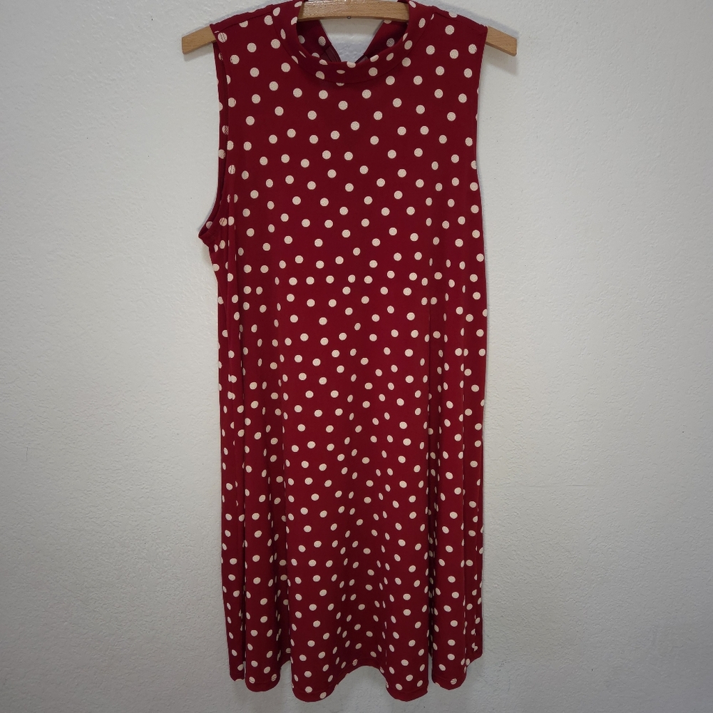 Robbie Bee Midi Dress Red Polka Dot Sleeveless Neck Tie Skeeves Size Large
